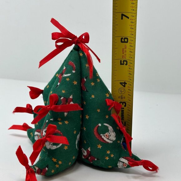 Vintage Fabric Christmas Tree Santa Red Ribbon Holiday 6 In Tiered Tray Decor - Picture 6 of 10